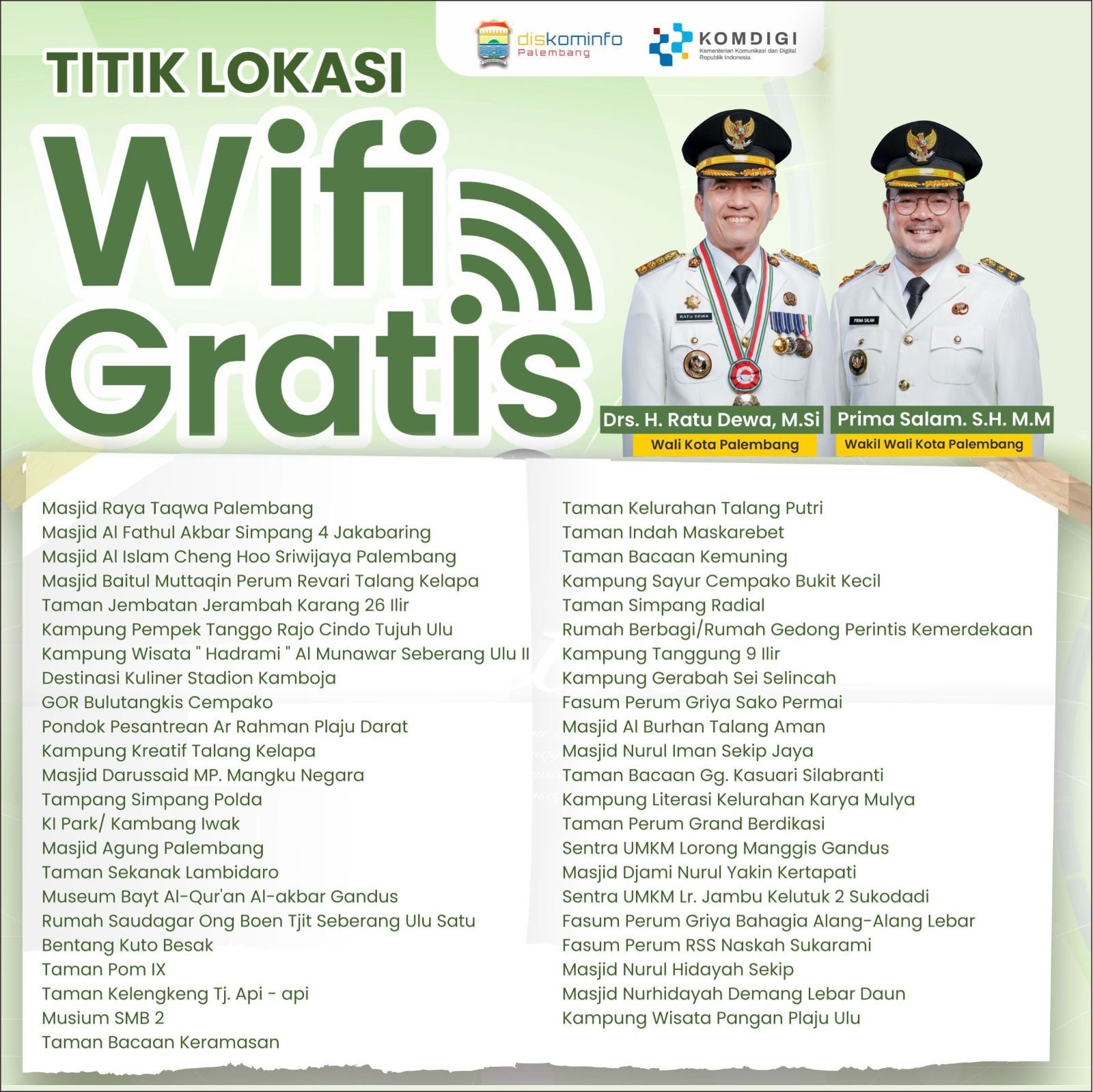 Titik Lokasi Wifi Gratis Kota Palembang