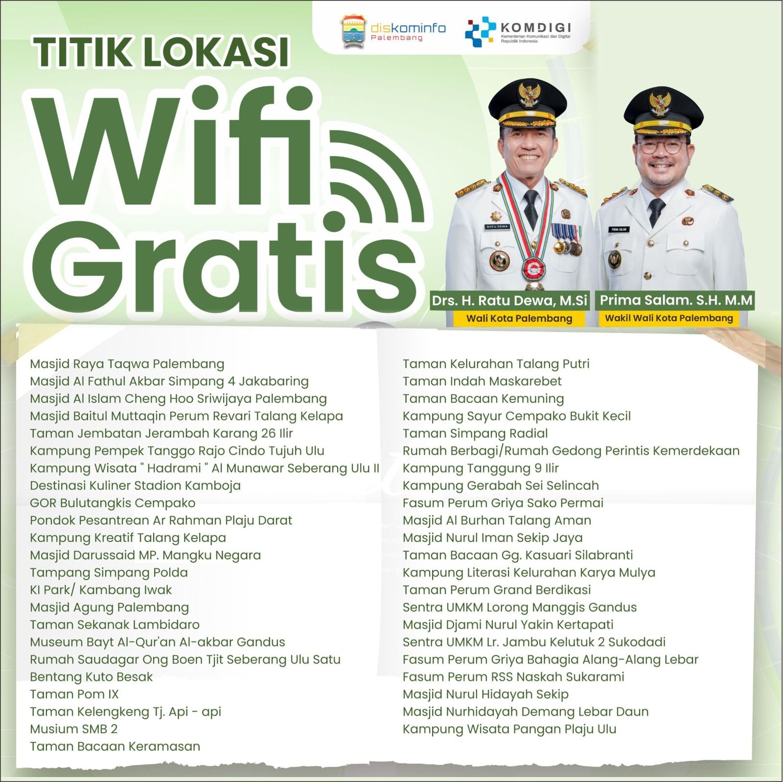 Titik Lokasi Wifi Gratis Kota Palembang