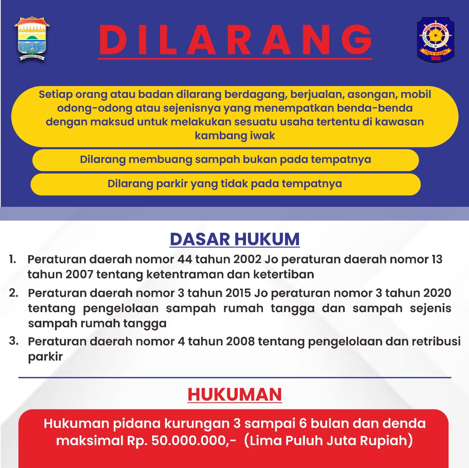 Ketentuan dan Larangan di Kawasan Kambang Iwak oleh Satpol PP Palembang